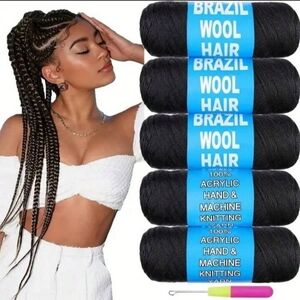 8 Inch Roll Pack Of 6 Black Brazilian Wool Hair Yarn For Hair